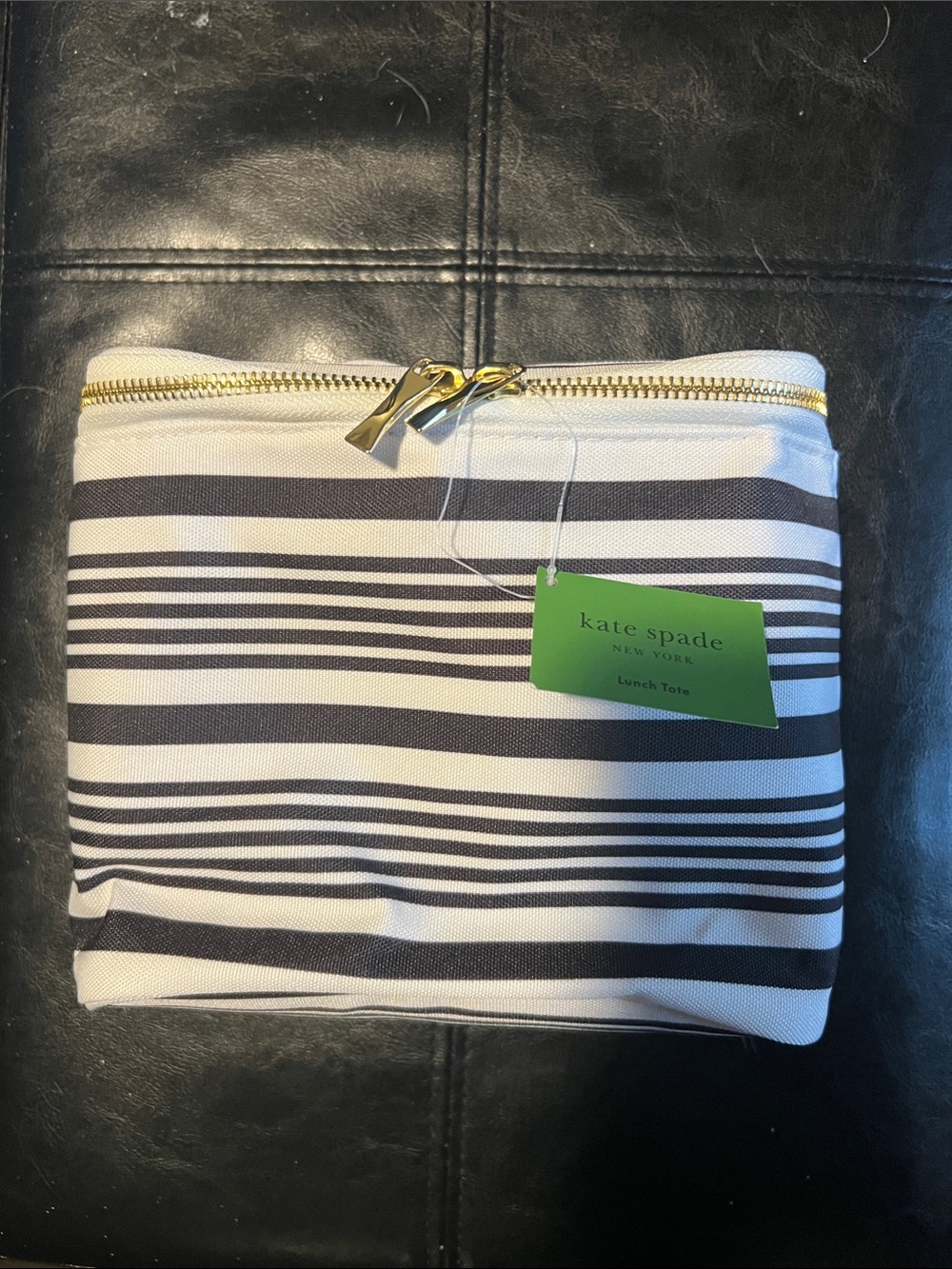 NWT kate spade Black and White Striped lunch tote with Gold Hardware